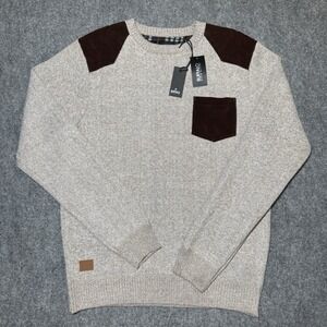 Buffalo David Bitton Wendel Jute Mix Brown Knit Crew Neck Pullover Sweater L NWT